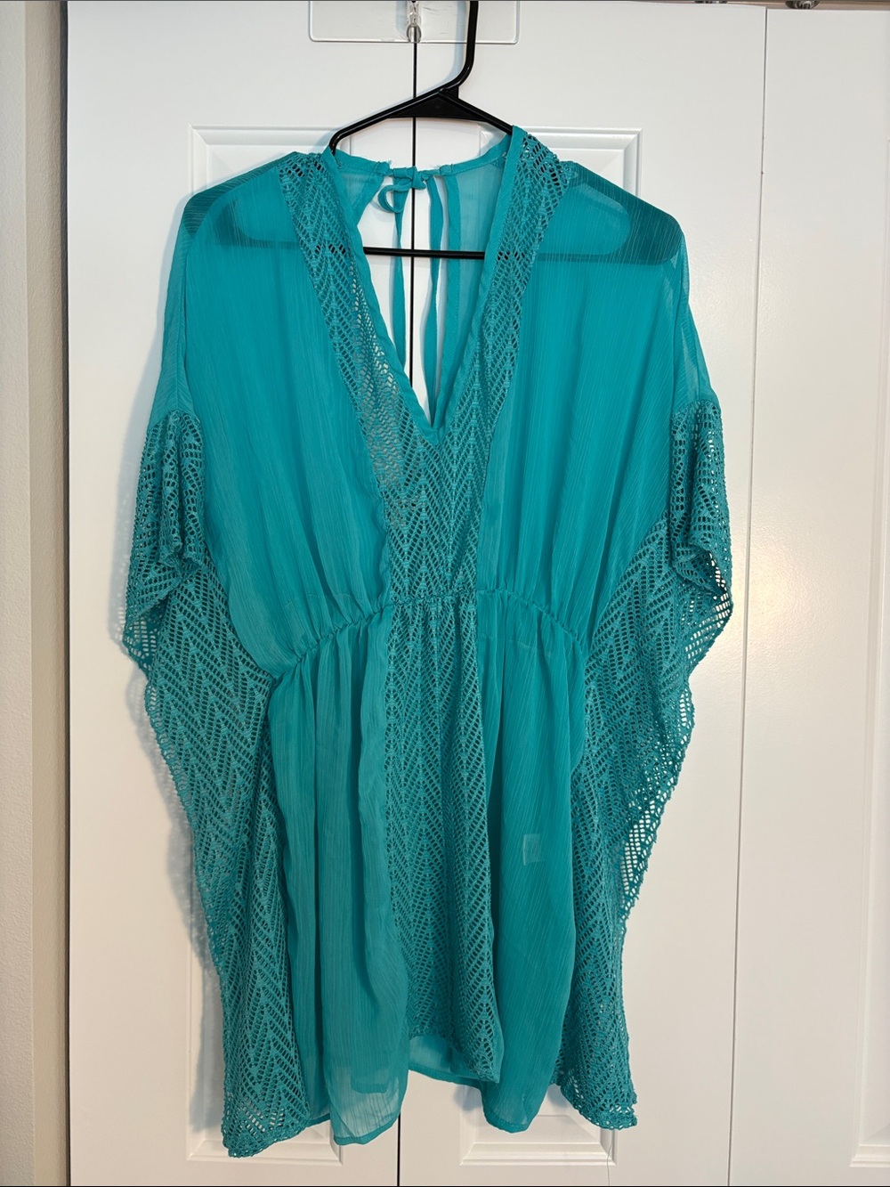 Lightweight Teal Crochet-Trim Swim Coverup Tunic